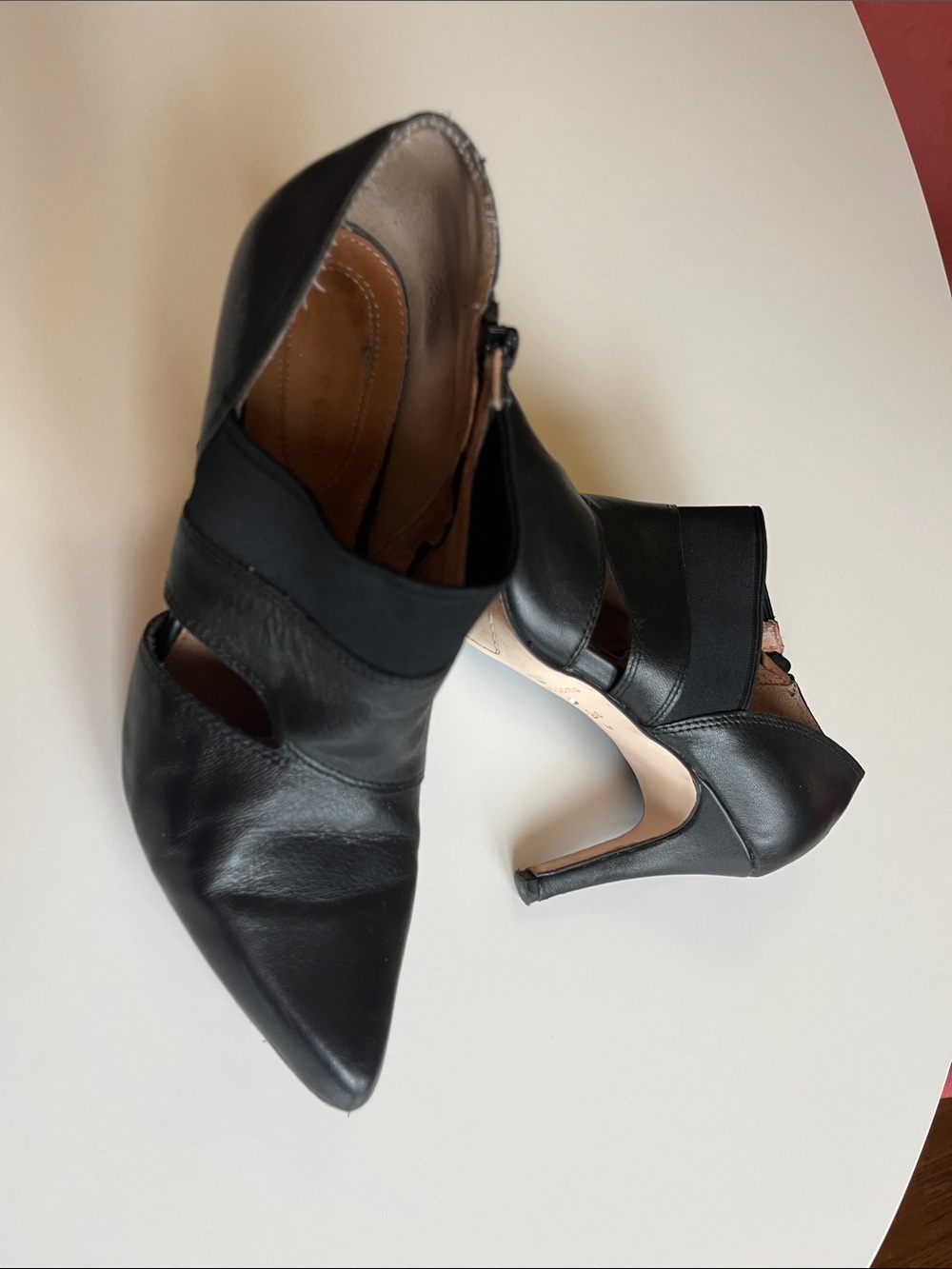 Corso Como Black Leather Pointed Toe Ankle Heels